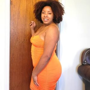 Orange ruched dress